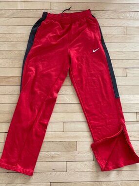 Nike Dri Fit Track Pants Mens M Red Black Zip Ankle Athletic Wide Leg
